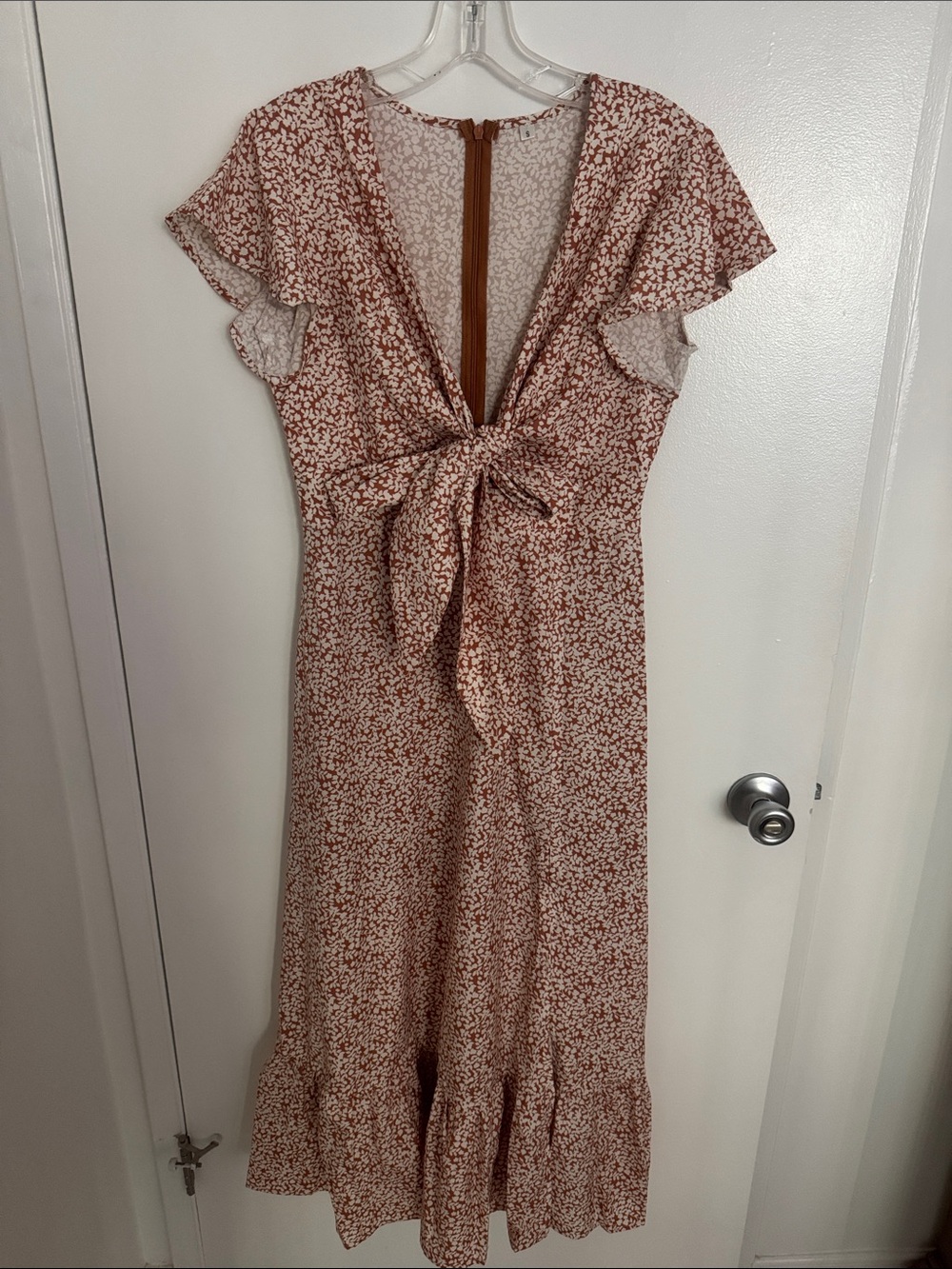 Floral Tie-Front Midi Dress in Dusty Rose